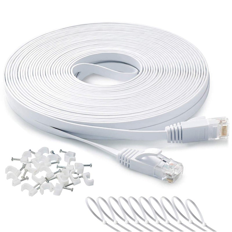 DAYEDZ Ethernet Cable 100 ft, Cat 6 Flat Cable Slim Long Cat6 High Speed Computer Network LAN Patch Cord Wire with Clips & Rj45 Connector for Router,Faster Than Cat5e/Cat5,100 Foot White - Image 1